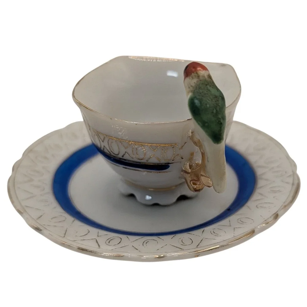 Vintage Demitasse Cup and Saucer Bird on‎ Handle Mid Century Modern Japan SEE